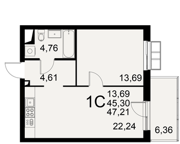 Квартира 47,2 м², 1-комнатная - изображение 1
