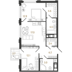 Квартира 64,7 м², 2-комнатная - изображение 2