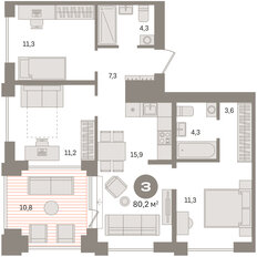 Квартира 80,2 м², 3-комнатная - изображение 2