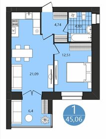 Квартира 45,1 м², 1-комнатная - изображение 1