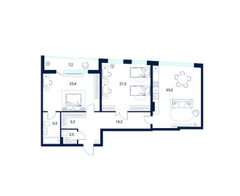 Квартира 125,4 м², 2-комнатная - изображение 1