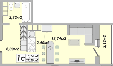 Квартира 27,2 м², 1-комнатная - изображение 1