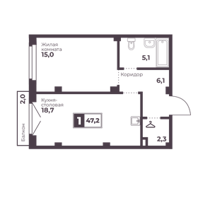 Квартира 47,2 м², 1-комнатная - изображение 1