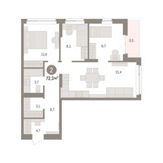 Квартира 72,3 м², 3-комнатная - изображение 2