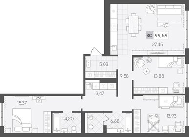 Квартира 99,6 м², 3-комнатная - изображение 1