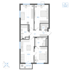 Квартира 92,6 м², 3-комнатная - изображение 2