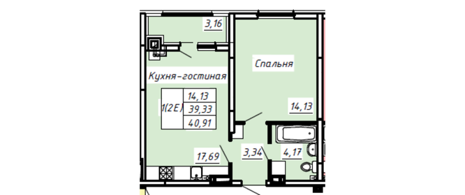 Квартира 40,9 м², 1-комнатная - изображение 1