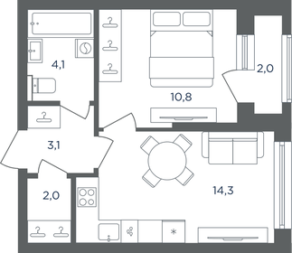Квартира 35,3 м², 1-комнатная - изображение 1
