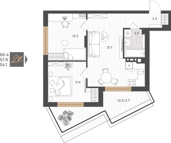 Квартира 57,8 м², 2-комнатная - изображение 1