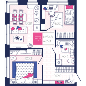 Квартира 47,6 м², 2-комнатная - изображение 1