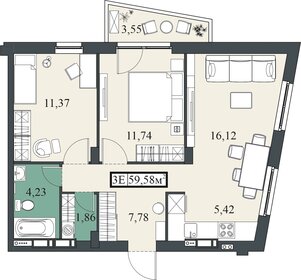 Квартира 59,6 м², 3-комнатная - изображение 1