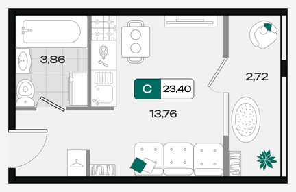 Квартира 23,4 м², студия - изображение 1