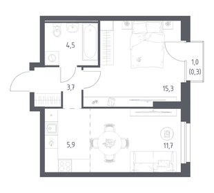 Квартира 41,4 м², 1-комнатная - изображение 1