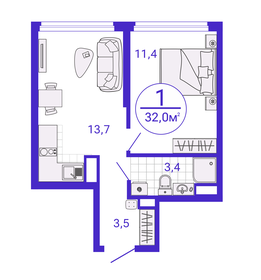 Квартира 32 м², 1-комнатная - изображение 1