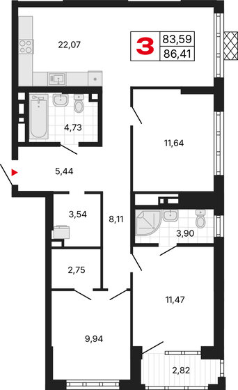 86 м², 3-комнатная квартира 21 510 000 ₽ - изображение 48