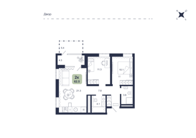Квартира 62,5 м², 2-комнатная - изображение 1