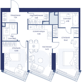 Квартира 69,6 м², 2-комнатная - изображение 1