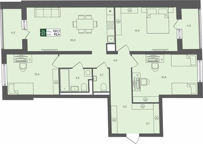 Квартира 101,1 м², 3-комнатная - изображение 1