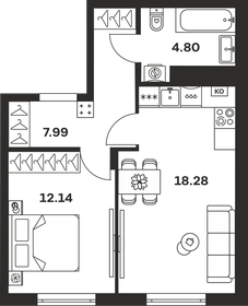 Квартира 43,2 м², 1-комнатная - изображение 1