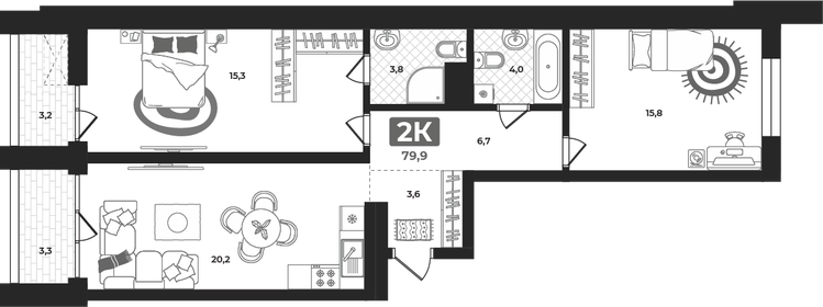 Квартира 80,2 м², 2-комнатная - изображение 1