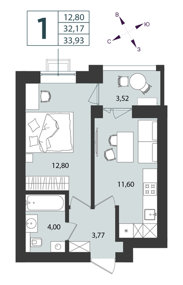 34,6 м², 1-комнатная квартира 5 878 600 ₽ - изображение 20