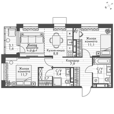 Квартира 60,6 м², 3-комнатная - изображение 1