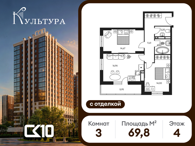 71 м², 3-комнатная квартира 12 700 000 ₽ - изображение 100