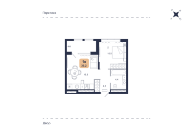 Квартира 39,2 м², 1-комнатная - изображение 1