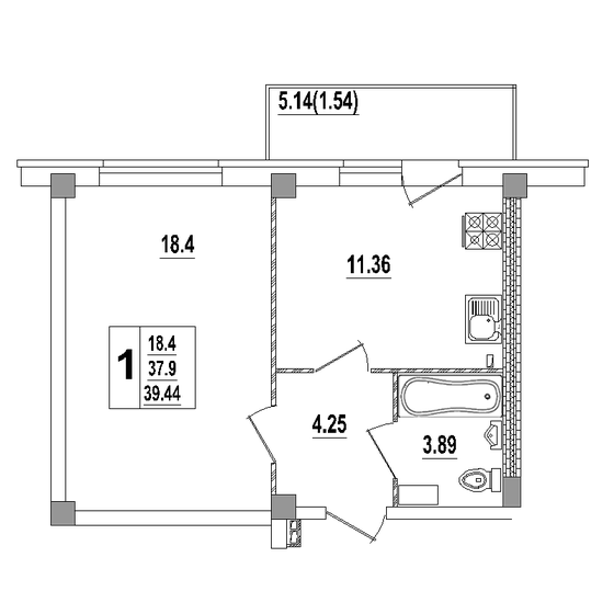 42,9 м², 1-комнатная квартира 3 946 800 ₽ - изображение 14