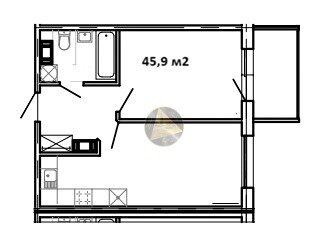 Квартира 45,9 м², 1-комнатные - изображение 1
