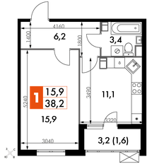 Квартира 38,4 м², 1-комнатная - изображение 2