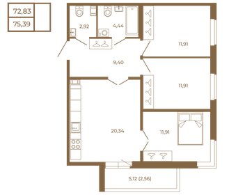 Квартира 75,1 м², 3-комнатная - изображение 1