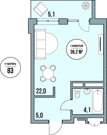 Квартира 36,2 м², студия - изображение 2