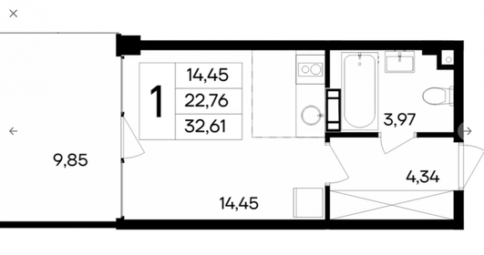 Квартира 32,6 м², студия - изображение 1