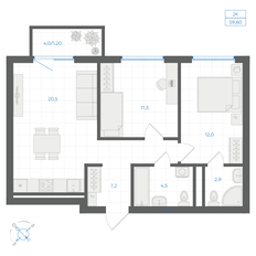 Квартира 59,6 м², 2-комнатная - изображение 2