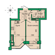 Квартира 29,7 м², 1-комнатная - изображение 3