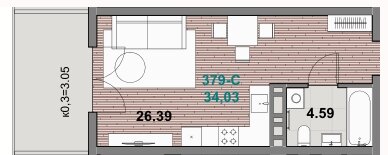 Квартира 34 м², 1-комнатная - изображение 1
