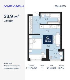 Квартира 33,9 м², студия - изображение 1