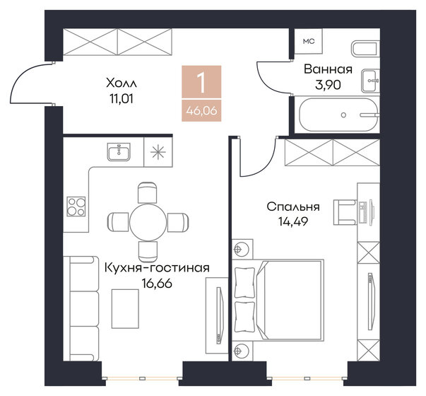 40,1 м², квартира-студия 7 100 000 ₽ - изображение 80