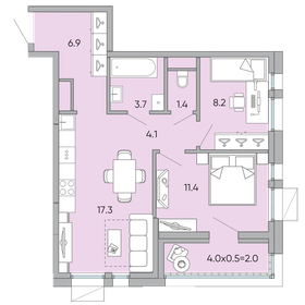 Квартира 55 м², 2-комнатная - изображение 1