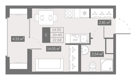 Квартира 22,7 м², студия - изображение 1