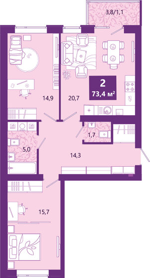 70,6 м², 2-комнатная квартира 10 390 000 ₽ - изображение 77