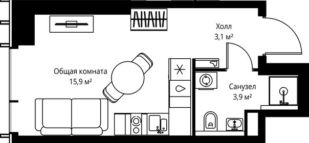 Квартира 22,9 м², студия - изображение 2