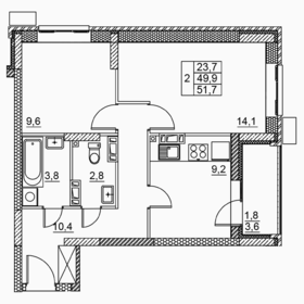Квартира 51,7 м², 2-комнатная - изображение 1