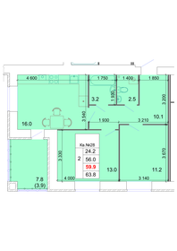 Квартира 59,9 м², 2-комнатная - изображение 1