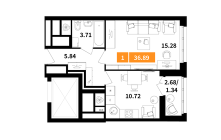 Квартира 36,9 м², 1-комнатная - изображение 1