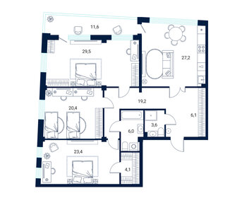 Квартира 151,1 м², 3-комнатная - изображение 1