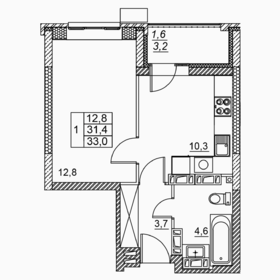 Квартира 33 м², 1-комнатная - изображение 1