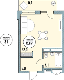 Квартира 36,2 м², студия - изображение 2