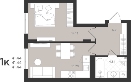 Квартира 41,4 м², 1-комнатная - изображение 1